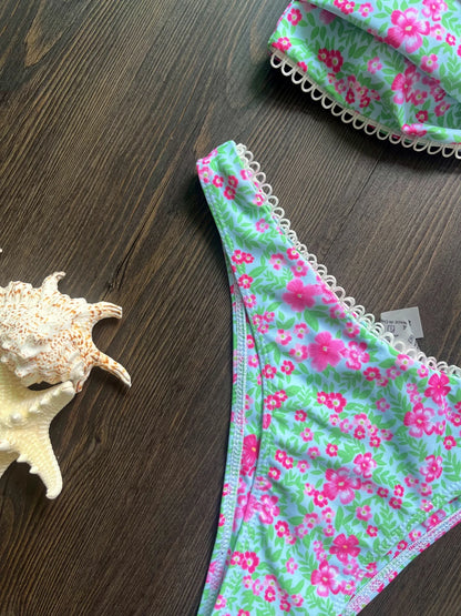 Floral Flowers Bandeau High Leg Cut Bikini Women Swimwear Female Swimsuit Two-pieces Bikini set Bather Bathing Suit Swim