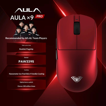 AULA X9 Max Ultra Gaming Mouse Wireless Tri Mode Dual 8KHz 500mAh PAW3950 Lightweight Ergonomic Esports Mouse Gaming Accessories