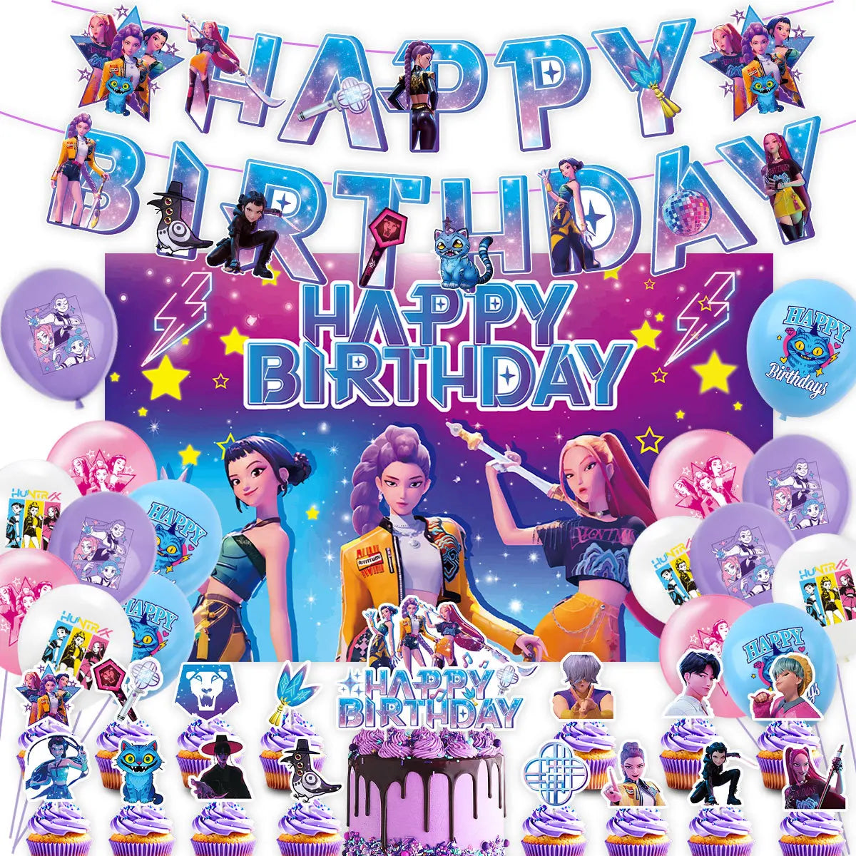K-Pop Hunters "Starry Night" Deluxe Party Kit: Giant Backdrop, Banner & Balloon Set