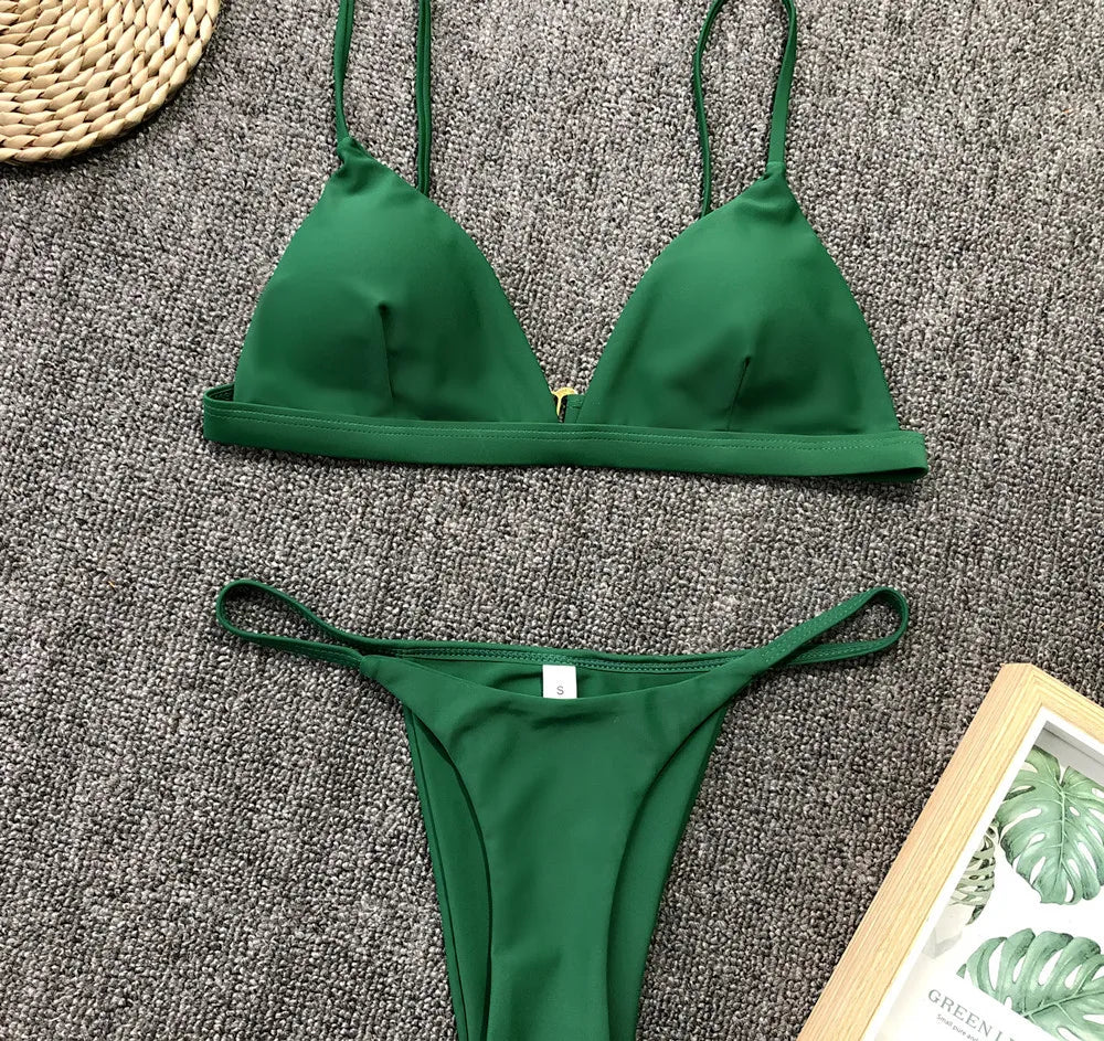 Bikini 2025 New Women's Split Solid Color Adjustable Size Swimsuit