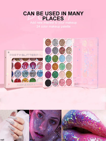 24Colors Body Face Glitter Gel Palette Waterproof Eye Hair Loose Sequins Eyeshadow Multifunctional Party Deco Makeup Cosmetics
