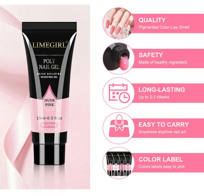 LIMEGIRL Set Poly Nail Gel for Extension Gel Set Manicure Acryl Gel Varnish Set 15ML Acrylic Liquid Nail Art Nail Kit UV Gel Kit