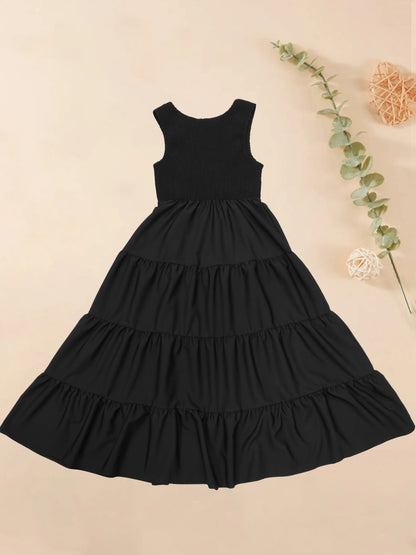 Tiered Smocked Maxi Dress: Sleeveless Pleated A-Line Summer Gown