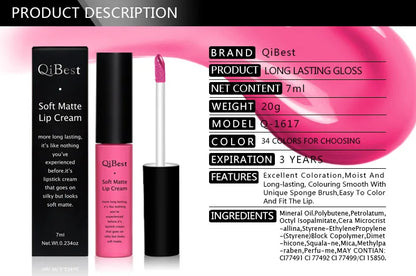 QIBEST Sexy Velvet Matte Lip Gloss Liquid Lipstick Lipgloss Beauty Red Nude Waterproof Long-lasting Lip Stain Makeup For Women