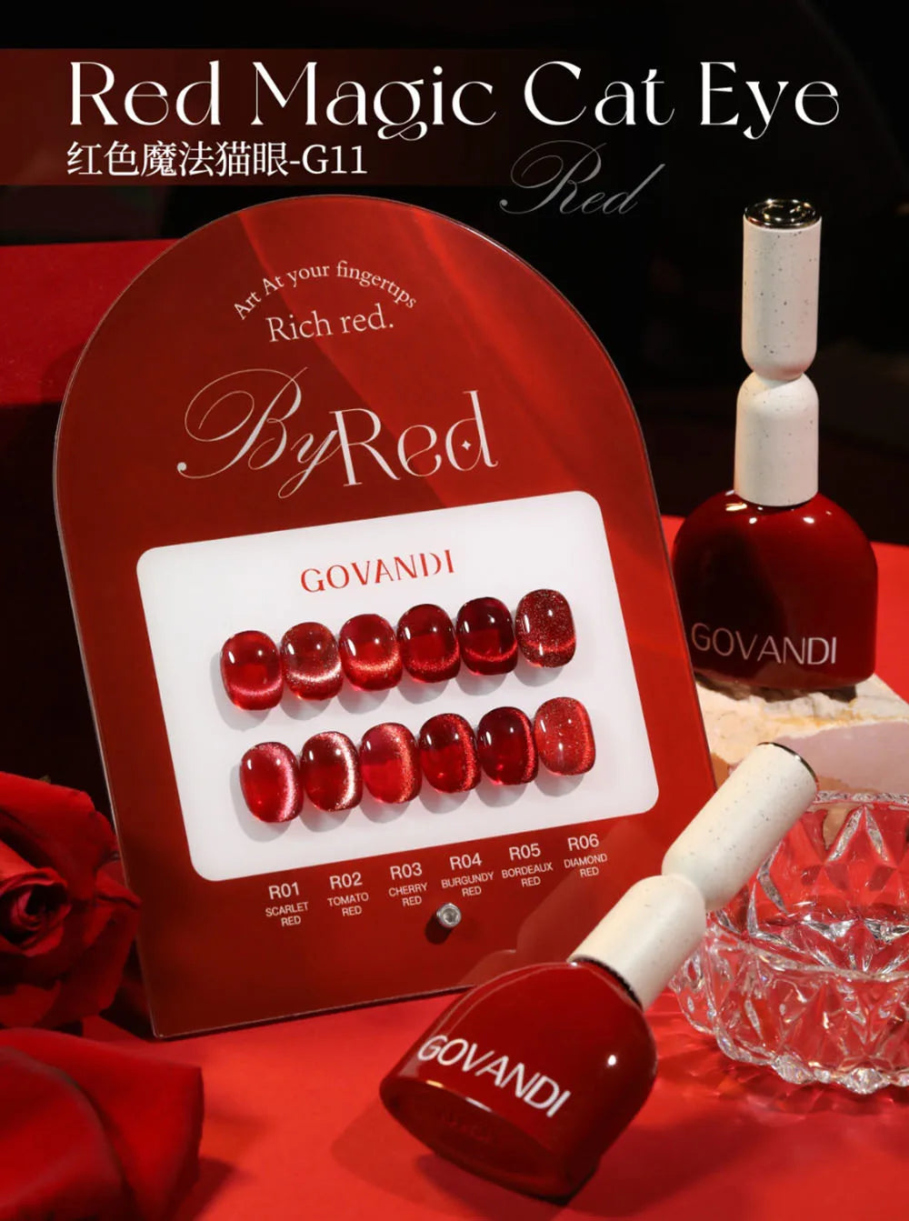 High-end Red 3D Cat Eye Magnetic Gel Polish Set With Color Card Soak Off UV LED Glitter Cat's Eye 9D Magnet Nail Gel 6pcs 15ml