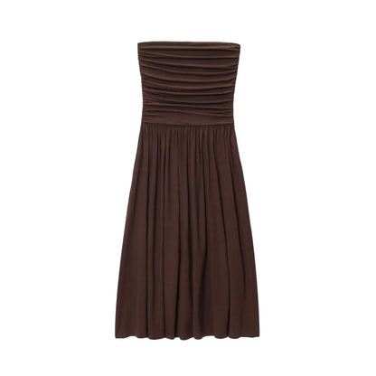 ETJ 2025  women's new dress elegant sexy off-shoulder fashion pleats details slimming strapless dress