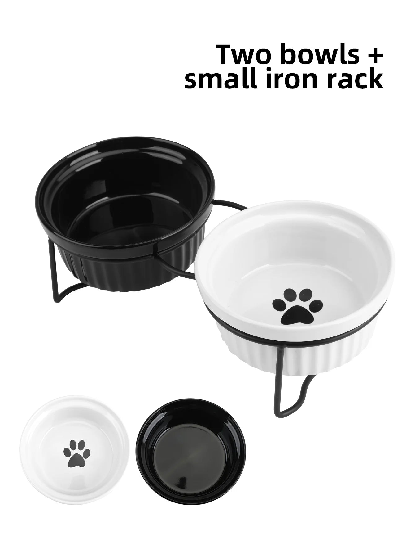 1 Set Elevated Ceramic Cat Bowls 1 Set Non-Slip Ceramic Cat Food And Water Bowls With Iron Bracket, Elevated Tilted Cat Feeder