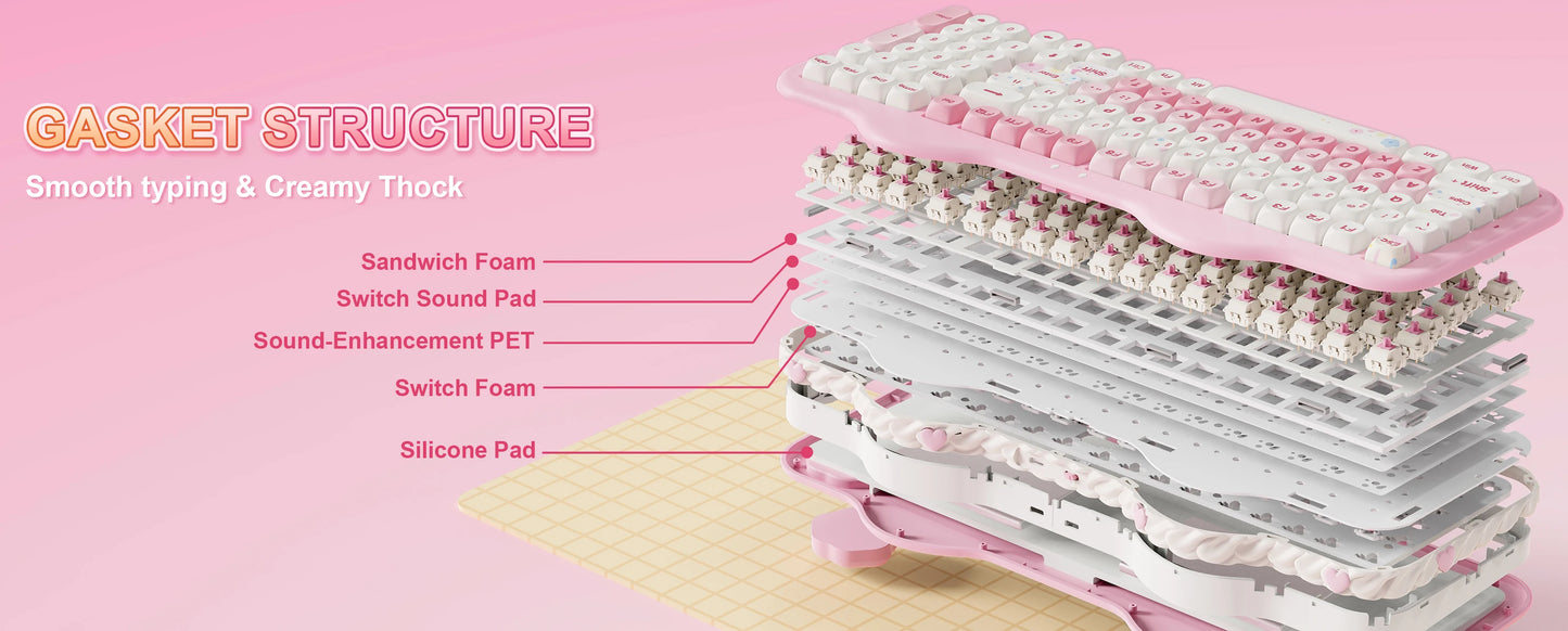 YUNZII C98 Wireless Mechanical Keyboard, 99-Key Hot Swap Gasket Keyboard with Numpad, Custom RGB Backlight,Cute Keeb for Win/Mac