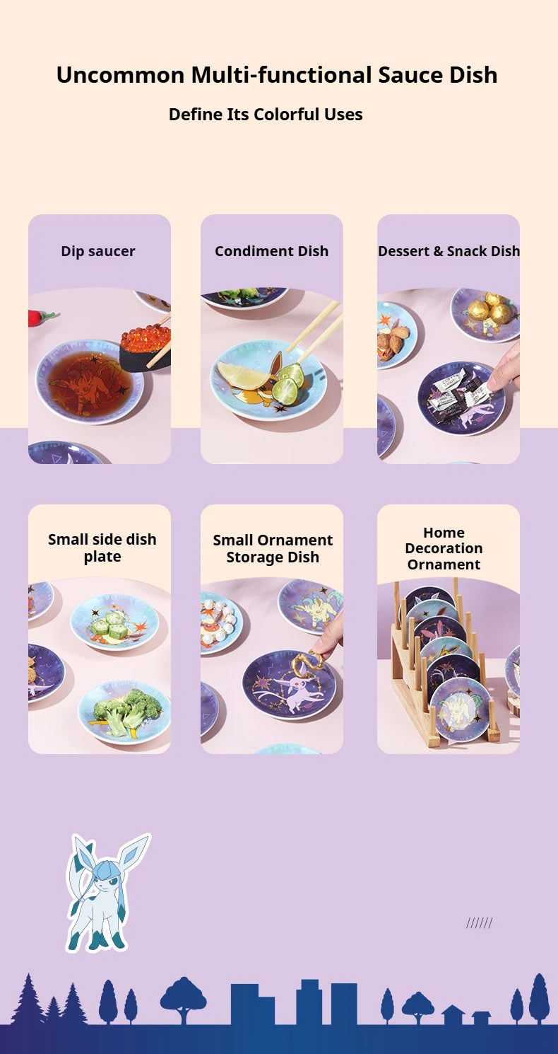 SHUNXIANG Pokémon Licensed Eevee Series Ceramic Plate Set Starry Sky Gift Box 9Pcs Dish Anime Themed Porcelain Tableware Gift