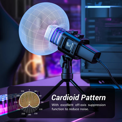 RGB USB Microphone TC30, Cardioid Condenser PC Mic with Tripod, Pop Filter & Shock Mount for Streaming, Podcasting on PC/Desktop