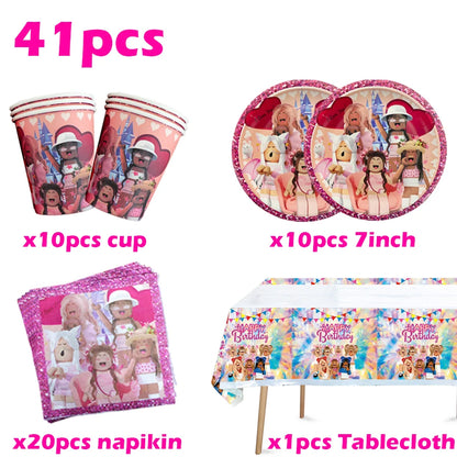Roblox Birthday Party Decoration Balloons Disposable Tableware for Kids Party Supplies Baby Shower Sticker Bracelet Toy Gifts