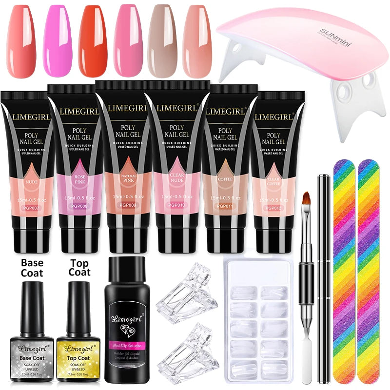LIMEGIRL Acrylic Manicure Kit UV LED Light Semi-Permanent Gel Varnish Kit Gel Extension Nail Kit Dryer Soak Manicure Tool Kit