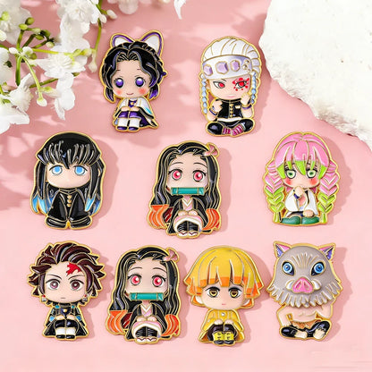 8Pcs Cute Demon Slayer Brooch Badge Anime Cosplay Chibi Character Tanjiro Nezuko Shinobu Giyuu Rengoku Enamel Lapel Pins Gift