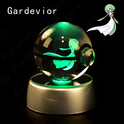 Pokemon Crystal Ball 3D Pikachu Mewtwo Gengar Pokeball 3D Night Light Lamp Glass Statue Pokemon Crystal Ball Kids Birthday Gift