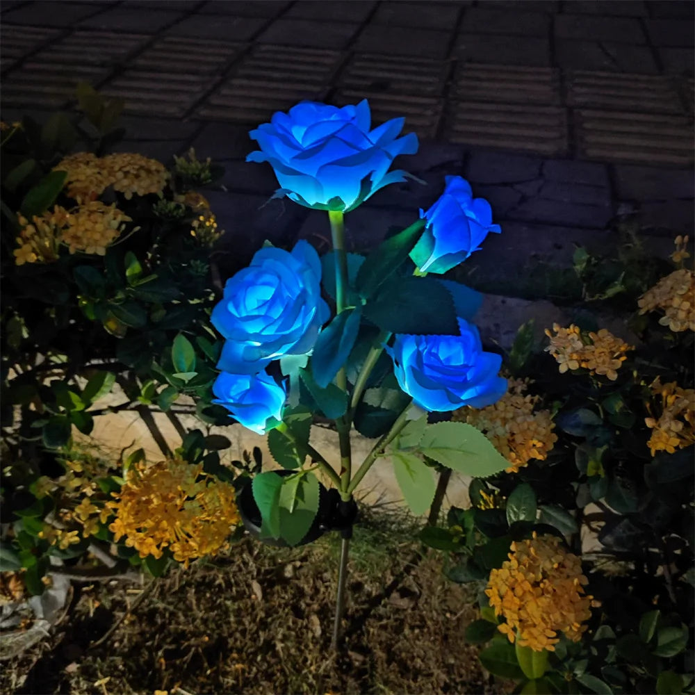 Simulation 5 Heads Rose Lamp Solar LED Lawn Lamp Decor Garden Wedding Parterre Party Camping Outdoor Yard Patio Ground Lights