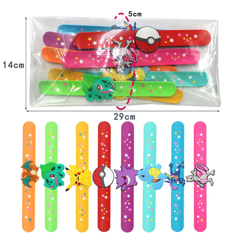 PVC Pokemon Slap Bracelet Kids Pikachu Birthday Decoration Anime Wristband Child Slap Band Puzzle Toy Boys Girls Birthday Party
