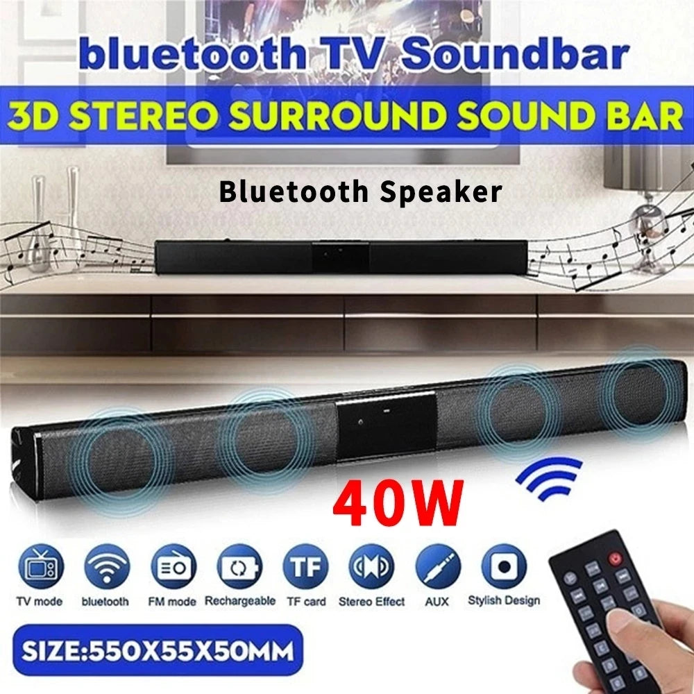40W Bluetooth TV Soundbar with FM Radio & Surround Sound