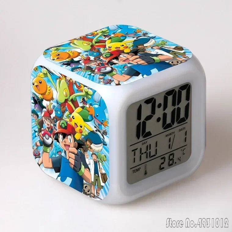 Anime Cartoon Pok é mon Cartoon Alarm Clock Creative Student 8x8x8cm LED Cube with Colorful Light Display Time Week Month