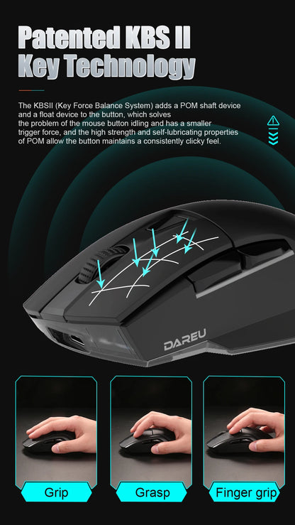 DAREU PC Gamer Mouse 12000DPI RGB Tri-mode Wireless Bluetooth Mice with Charging Dock AIM-WL Sensor for Laptop PC