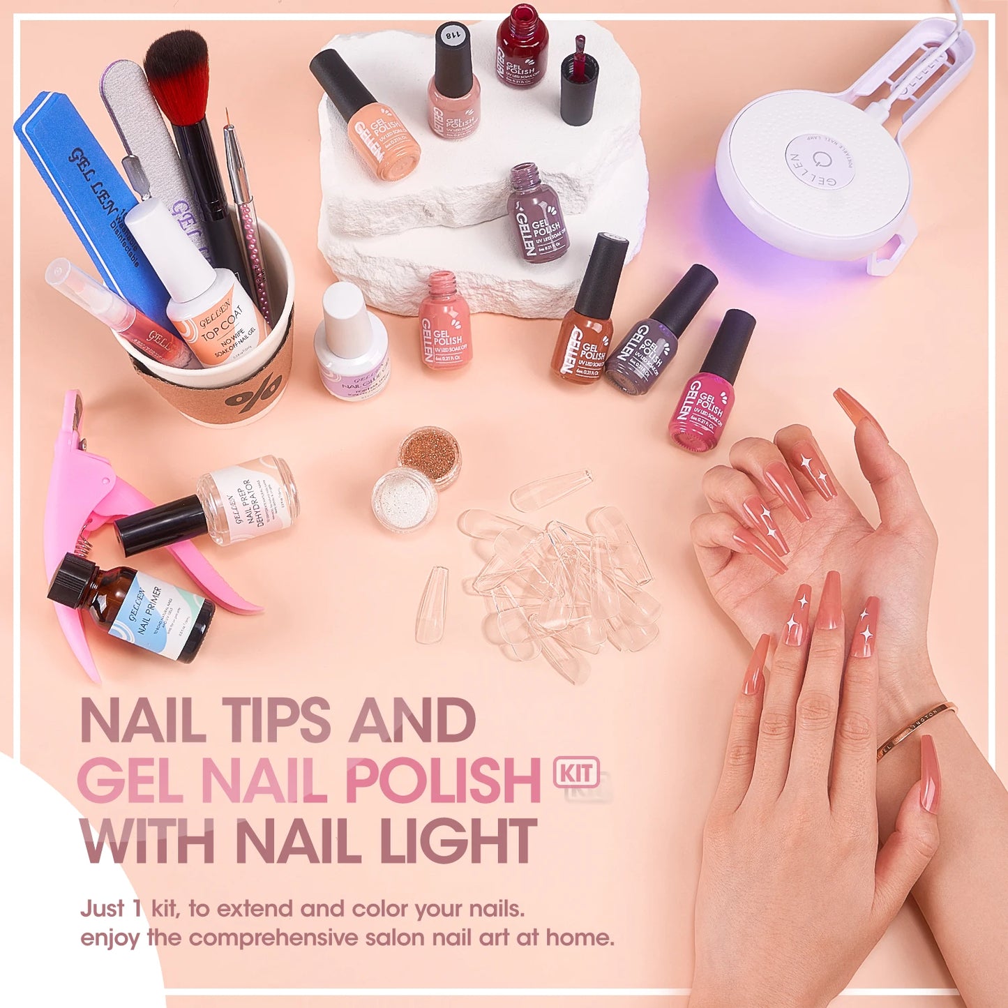 8 Colors Gel Nail Polish Kit with 36W UV Light Nail Dryer 504Pcs Coffin Fake Fails Tips and Glue Prep Top Base Coat Manicure Kit