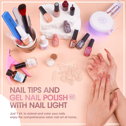 8 Colors Gel Nail Polish Kit with 36W UV Light Nail Dryer 504Pcs Coffin Fake Fails Tips and Glue Prep Top Base Coat Manicure Kit