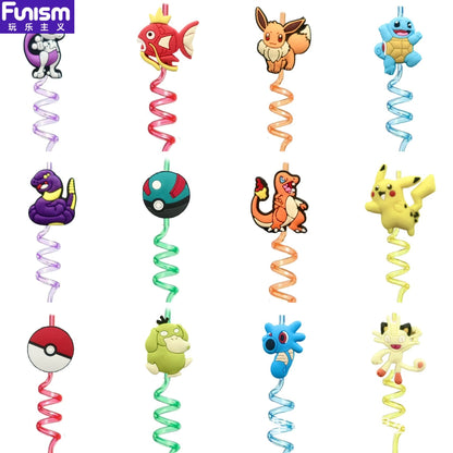 FUNISM Pikachu series cartoon creative spiral straws decorate party reusable colorful straws