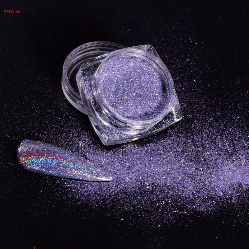 12Jars/set Holographic Glitter Nail Fine Powder 0.05mm Super Shinying Unicorn Rainbow Laser Powder DIY Mirror Manicure Powder