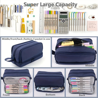 KPOP Pencil Case Student Storage Bag Stationery Large Space Storage 4 Compartment Pouch Double Side Opened