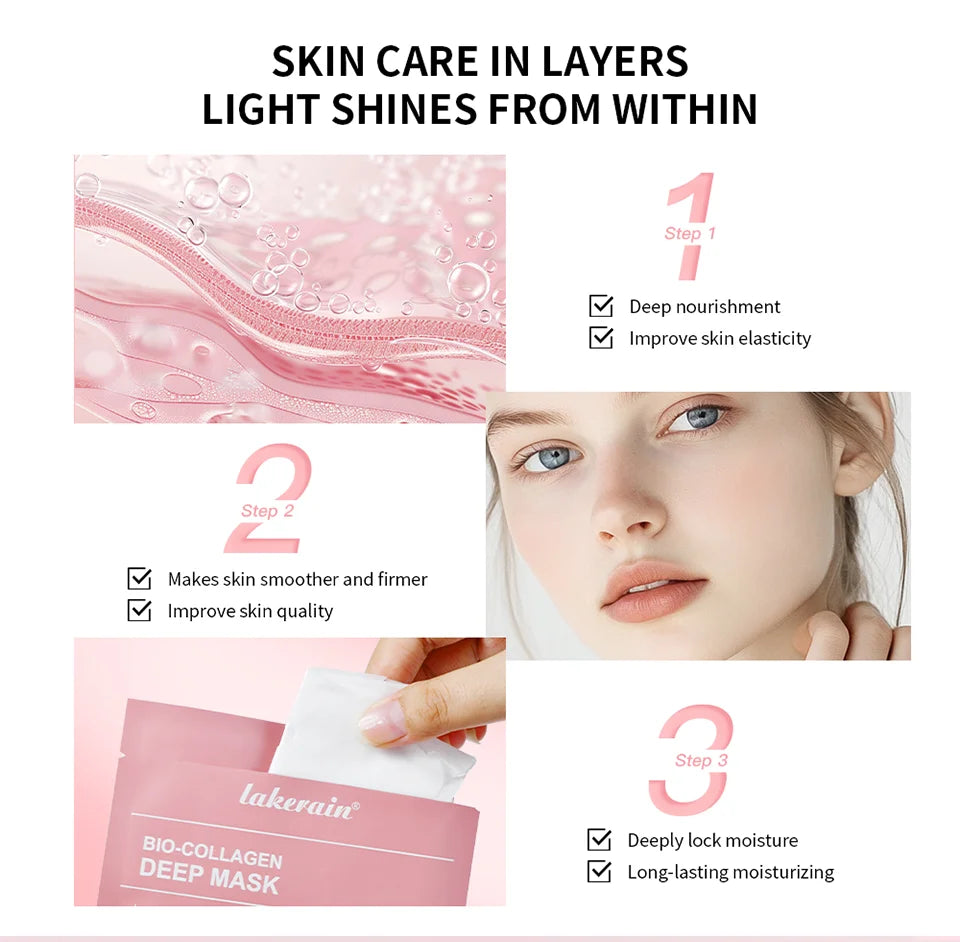 lakerain Bio-Collagen Deep Mask: 4-Piece Hydrating & Pore Refining Set