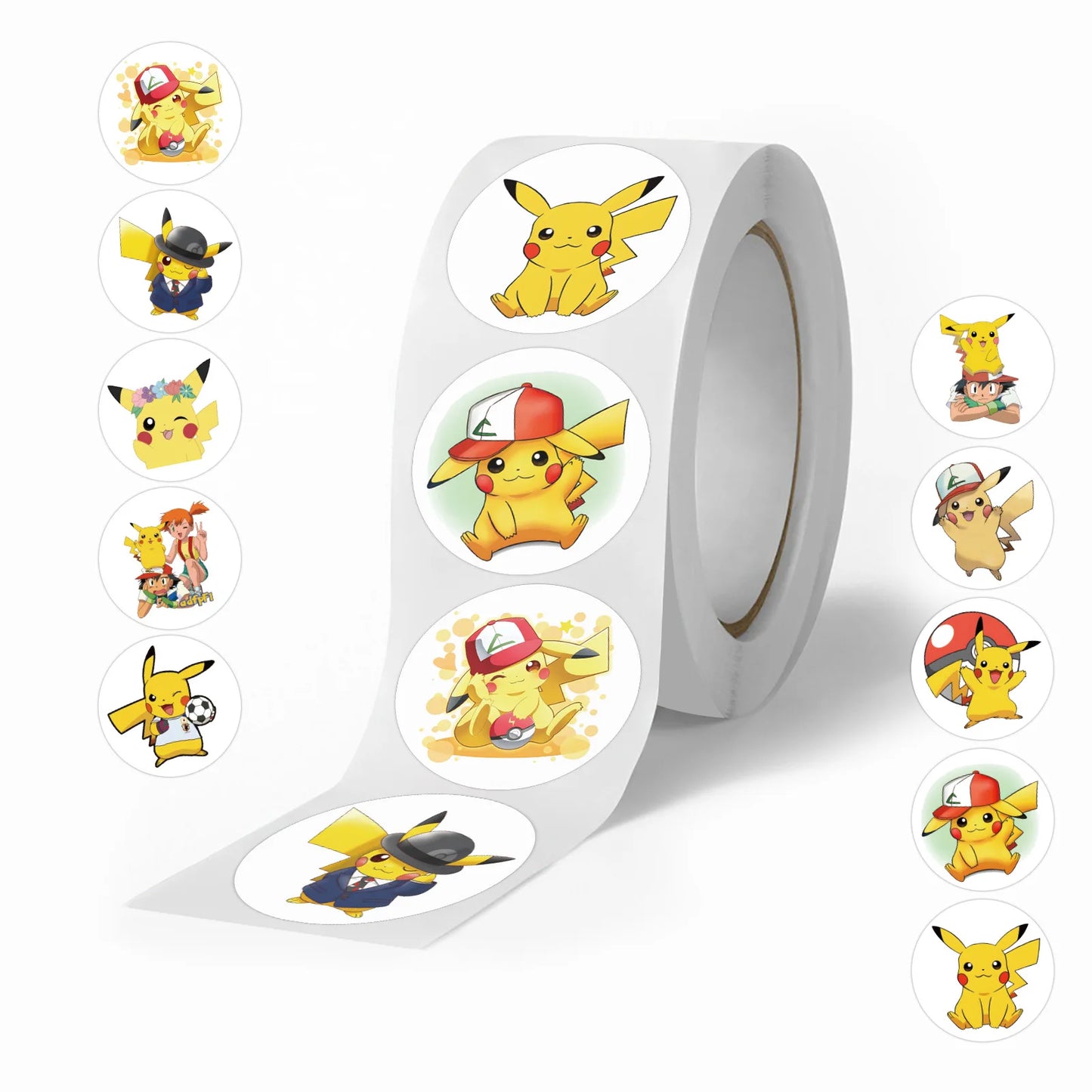 1000/500Pcs Pikachu Sticker Pokemon Roll Stickers Tape Hand Account DIY Decorative Seal Waterproof Cup Sticker Kawaii Gift Toys