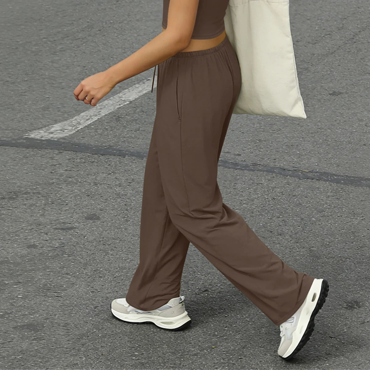 Wide Leg Flared Leggings Women's Fitness Running Pants Drawstring Sports Tights Woman Leisure Nude-Feel Workout Joggers Trouser