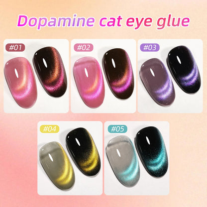 XEIJAYI 15ml 6pcs cat eye Gel Nail Polish set,Sparkling Translucent Effect for Salon, 5Colors cat Eye with Black color Quality