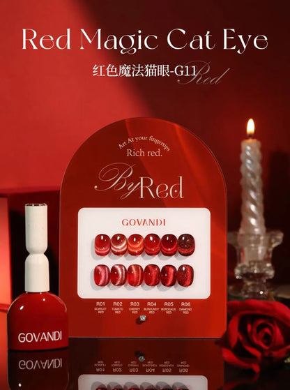 High-end Red 3D Cat Eye Magnetic Gel Polish Set With Color Card Soak Off UV LED Glitter Cat's Eye 9D Magnet Nail Gel 6pcs 15ml
