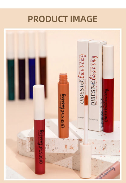QIBEST Matte Liquid Lipstick Waterproof Long Lasting Velvet Lip Gloss Tint Tube Matte Nude Pigment Red Lipgloss Lips Makeup