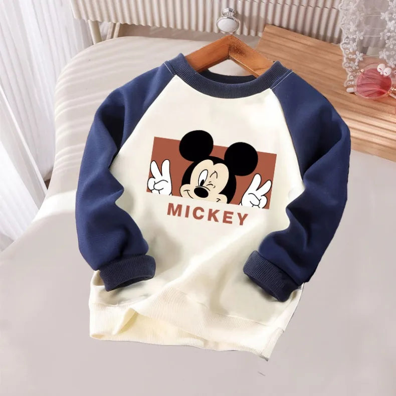 Spring Autumn Children O Neck Hoodies Sets Baby Girls Casual Sweatshirts Kids Spliced Long Sleeved Pullover Mickey Printed