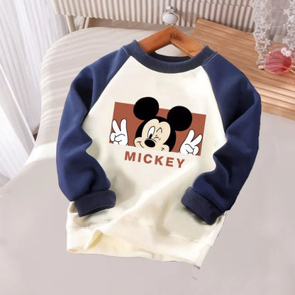 Spring Autumn Children O Neck Hoodies Sets Baby Girls Casual Sweatshirts Kids Spliced Long Sleeved Pullover Mickey Printed
