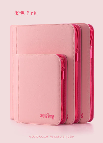 Premium Zipper 4/9/12 Pocket PU Card Binder - Aesthetic Pink & White Album for Pokemon Cards, Game Collection & Fan Photos