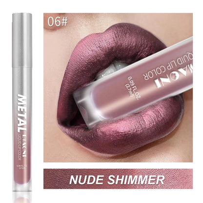 12 Colors Glitter Metallic Liquid Lipstick Pearlescent Waterproof Shiny Lip Gloss Non-stick Cup Long Lasting Shimmer Lips Makeup