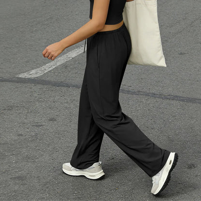 Wide Leg Flared Leggings Women's Fitness Running Pants Drawstring Sports Tights Woman Leisure Nude-Feel Workout Joggers Trouser