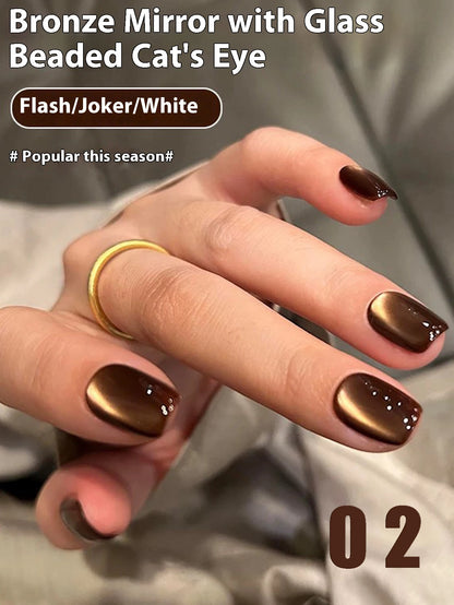 MIANEL 12ML Glass Bead Cat Eye Gel Nail Polish Flash White Spar Nude Color Magnetic Nail Polish White Nails Summer Nails 1-12pcs