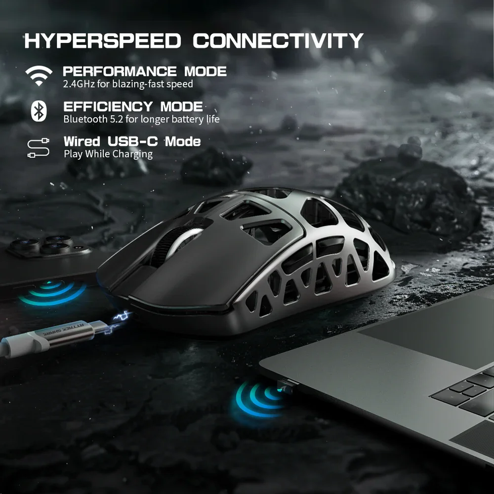 ATTACK SHARK R3 Magnesium Alloy Gaming Mouse 8K SUPERLIGHT 8000Hz 6 Adjustable DPI up to 26000 PAW3395 BT/2.4G Wireless/Wired
