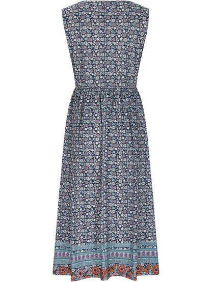 2025 summer new! Women's sleeveless Bohemian floral casual beach MIDI sundress with pockets flowing and loose