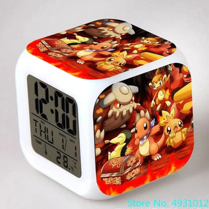 New 8x8x8cm Anime Pokemon Pikachu Electronic Alarm Clock Digital Clock Luminous Watch Color Changing Child Student Figure Gift