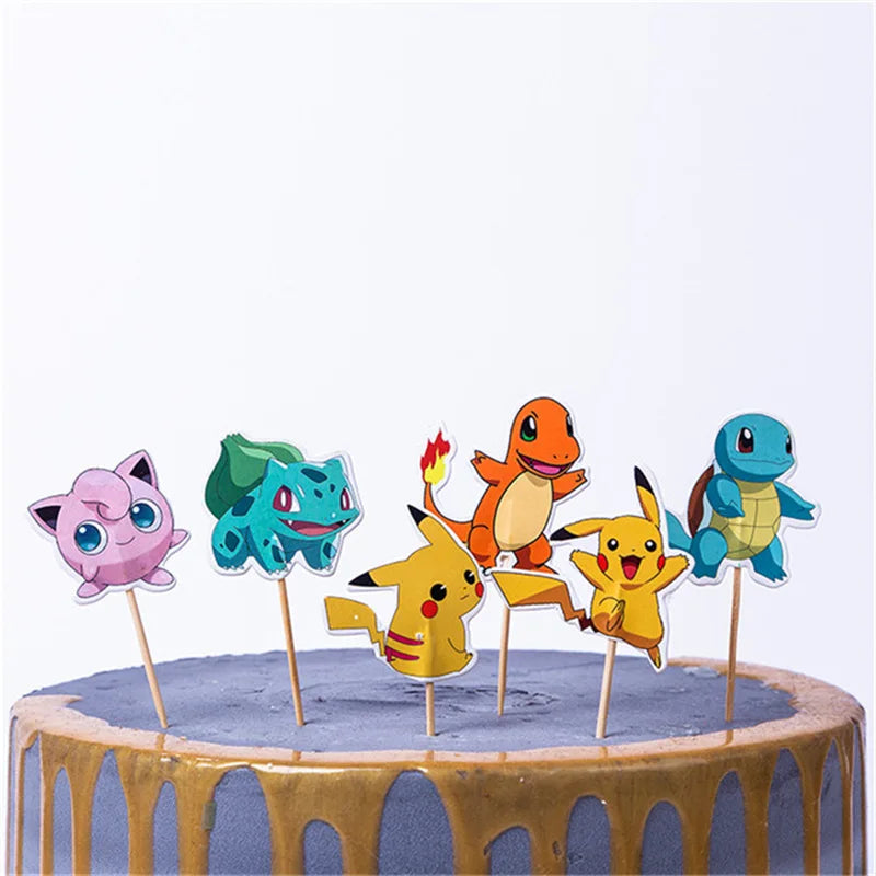 Pokemon Happy Birthday Acrylic Cake Topper Party Decoration Pikachu Cake Decor Flag Baby Shower Baking DIY Supplies Kids Favors
