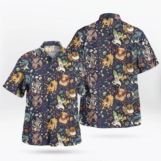 Midnight Eevee Evolutions Pokemon Hawaiian Shirt Summer Sports Leisure Dry Quickly Men's T-Shirt Kid's Clothing Tee Y2k Woman