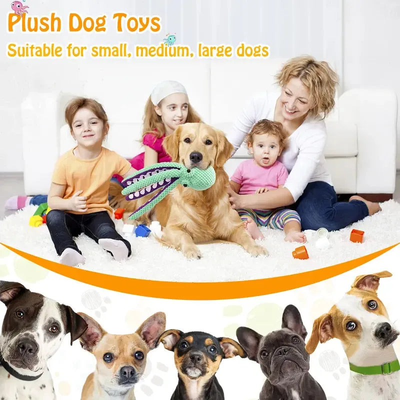 Squeaky Octopus Plush Dog Toy: Interactive Soft Chew Toy for Teeth Cleaning & Anxiety Relief