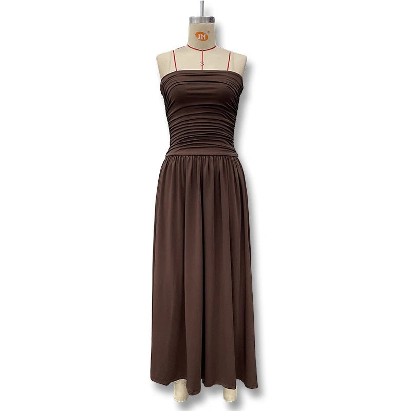 2026 Summer Fashion Solid Color Strapless Strapless Sleeveless Lady Long Dress New Elegant Sexy Slimming Pleated Women's Dresses