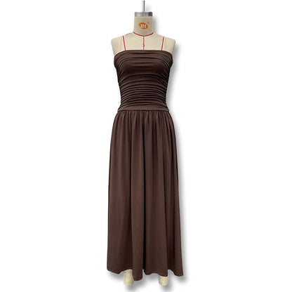 2026 Summer Fashion Solid Color Strapless Strapless Sleeveless Lady Long Dress New Elegant Sexy Slimming Pleated Women's Dresses