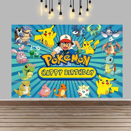 Pokemon Pikachu Backdrop Banner Cartoon Pocket Monster Theme Kids Birthday Party Decor Photography Photo Background Supplies