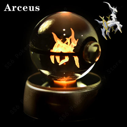 Pokemon Crystal Ball 3D Pikachu Mewtwo Gengar Pokeball 3D Night Light Lamp Glass Statue Pokemon Crystal Ball Kids Birthday Gift
